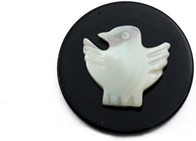 Amofa Women's 24mm Small White Peace Dove Shell on Onyx Disc for Coin Locket AMF076