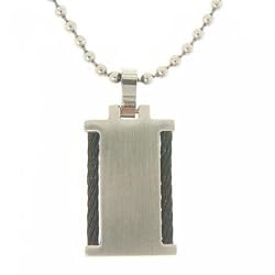 Men's Stainless Steel Black Cable Pendant Necklace-Beaded Chain