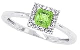 0.42ct Princess Cut Peridot Ring with Diamonds in 10Kt White Gold
