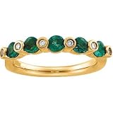 14K Yellow Gold Emerald & Diamond Anniversary Band Ring