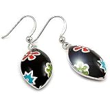 Image of Designo Black and Multicolour Sterling Silver Marquise Drop Earrings - Free Delivery and Gift Wrapping