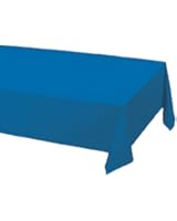 Creative Converting Touch of Color Plastic Lined Table Cover, 54 by 108-Inch, True Blue