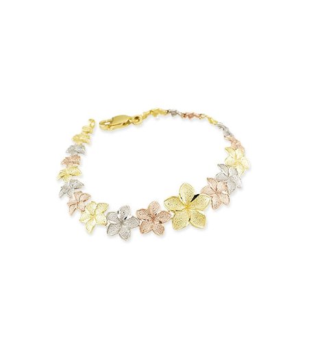 14k White Yellow Rose Gold Hawaiian Flowers Bracelet