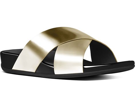 FitFlop Women s Aix Leather Slide Sandals dress Sandal, Pale Gold, 8 M US
