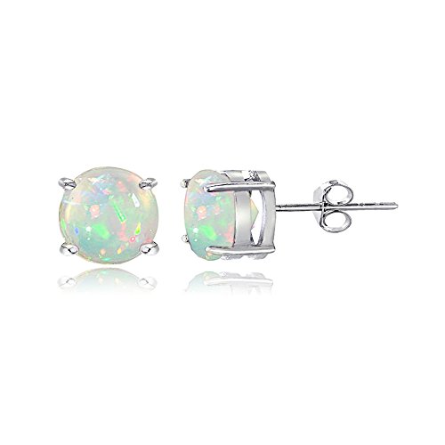 Sterling Silver Genuine Ethiopian Opal Round Stud Earrings