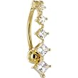 Solid 14kt Yellow Gold Top Mount Cubic Zirconia Square Journey Belly Ring