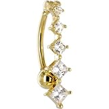 Solid 14kt Yellow Gold Top Mount Cubic Zirconia Square Journey Belly Ring