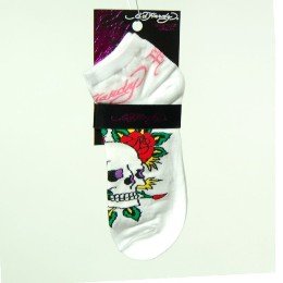 Ed Hardy Women Skull Roses No-Show Sport Sock - White