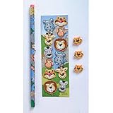 Zoo Animal Pencil, Eraser and Sticker Set - 12 sets