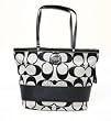 Coach Signature Stripe Shopper Book Bag Tote 15112 Black White