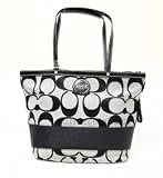 Coach Signature Stripe Shopper Book Bag Tote 15112 Black White
