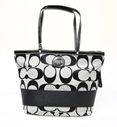 Coach Signature Stripe Shopper Book Bag Tote 15112 Black White