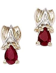 14K Yellow Gold Pear Ruby and Diamond Earrings