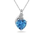 Blue Topaz & Diamond Heart Pendant in White Gold