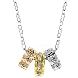 White Gold Rhodium, 14k Gold, 14k Rose Gold Bonded Love Charm Necklace features 3 Charms and Clear CZ with Lobster Clasp in Three Tones