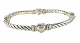 Bracelet - B144 - Bangle Style - Designer Inspired Stretch - Twist Swirl Pattern with Hearts ~ Silver Tone Metal