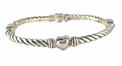 Bracelet - B144 - Bangle Style - Designer Inspired Stretch - Twist Swirl Pattern with Hearts ~ Silver Tone Metal