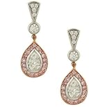 Pear Shape Pave/Pink Diamond Dangle Earrings 1.03cttw