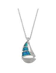 Sterling Silver and Blue Opal with CZ Sailboat Pendant with Chain