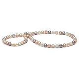 AAA Quality, 7.0-8.0 mm Multicolor Freshwater Pearl Necklace, 18-inch, 14k White Gold Clasp