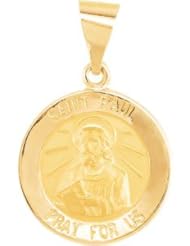 Hollow Round St. Saint Paul Medal Pendant 14K Gold Yellow R45366