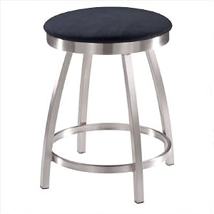 Max Backless Swivel Vanity Stool in Brushed Steel Seat Type: Leather - Red, Application:...