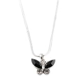 Silver Tone Black Rhinestone Butterfly Pendant Necklace Fashion Jewelry