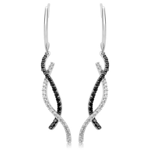 10k White Gold Black and White Diamond Twist Earrings (1/3 cttw)