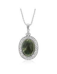 Alexander James White Gold Rhodium Bonded to Sterling Silver Pendant with an Oval Cut Stone and Filigree Detailing in Silvertone Chain Included