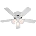 Hunter 21880 Low Profile 42-Inch 5-Blade 3-Light Ceiling Fan, White with Bleached Oak/White Blades and Frosted Glass Shades