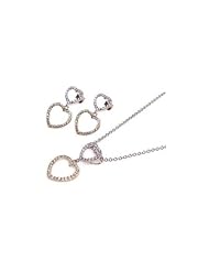 Nickel Free Sterling Silver Pendant & Earring Sets 4 CZ Hanging Hearts Matching Set