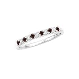 14K White Gold 0.13 ct. Diamond with Alternating 1/5 ct. Garnet Ring