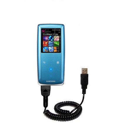 Coiled USB Cable for the Samsung YP-S3 Digital Media Player with Power Hot Sync and Charge capabilities - uses Gomadic TipExchange Technology