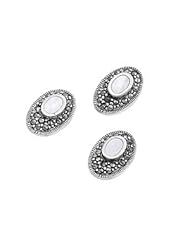 Sterling Silver Pearl Button Vintage Style Marcasite Earring Pendant Set