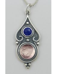 Romantic Neckpiece in Sterling Rose Quartz and Lapis Lazuli Made in America