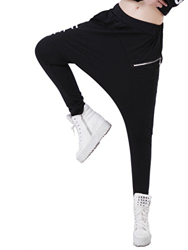 ELLAZHU Women Casual Harem Letter Print Zipper Pockets Pants Onesize GN106