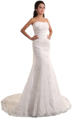 Massoo Women's Popular Sweetheart Satin Trumpet Sweeptrain Wedding Gown US-6 White