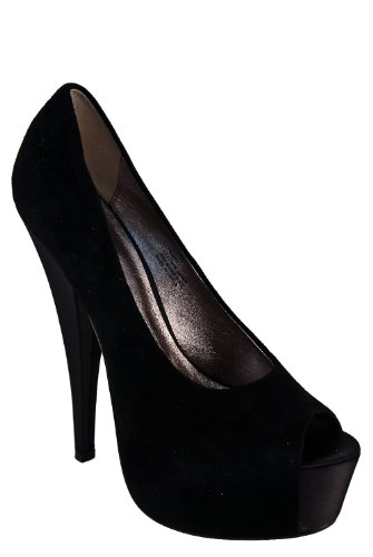 ZiGiny Women's Pumped Peep-Toe Pump,Black Suede,8.5 M US