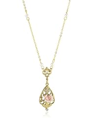 1928 Jewelry Vintage-Inspired Gold-Tone and Porcelain Rose Necklace, 17"