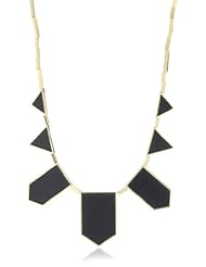 House of Harlow 1960 14k Yellow Gold-Plated and Black Leather Station Necklace, 18"