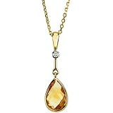 14K Yellow Gold Citrine Briolette and Diamond Necklace