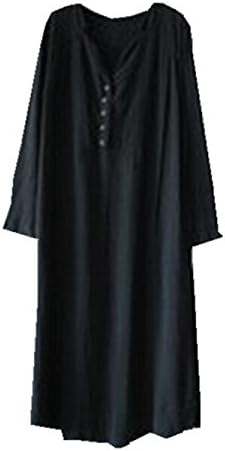 Artcar Chic Stand Dool Collar V Neck Button Maxi Long Thin T Shirts Falbala Dress black M