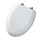 Mayfair 144BN Beveled-Edge Molded Toilet Seat with Brushed Nickel Hinges, Elongated, White Wood