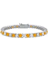 Citrine and Cubic Zirconia Prong Set 10K White Gold Tennis Bracelet 7.00 CT TGW