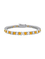 Sterling Silver Round Citrine and Cubic Zirconia Tennis Bracelet 7.00 CT TGW