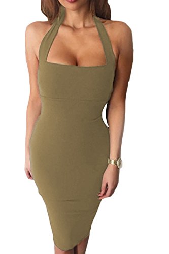 Prograce Hipsters Strapless Halter Fitted Bodycon Prom Patry Bandage Dress Khaki S