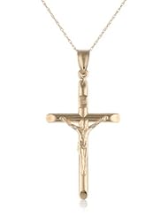 Duragold 14k Yellow Gold Polished Tube Crucifix Pendant Necklace, 18"