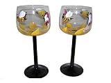 ArtisanStreet's Sunflower Design Hand Painted Wine Glasses. One Of A Kind & Signed By Artisan.