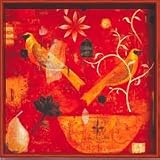 Red Birds Rock, Flower. Paper Decorative Serving Tray
