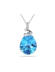 10.25ct Pear Shaped Blue Topaz & Diamond Pendant in 10K White Gold